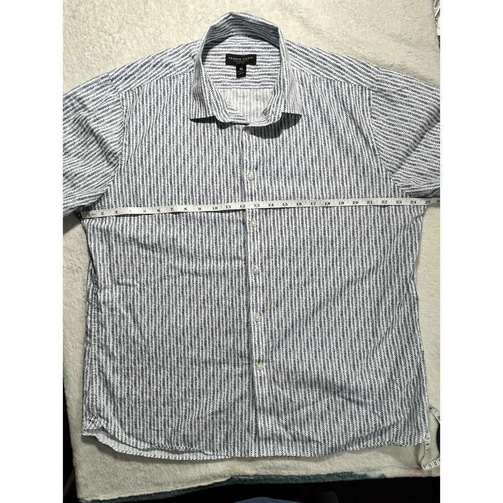 Pronto Uomo XL Blue White Pattern Short Sleeve Button Down Cotton Shirt - Picture 4 of 6